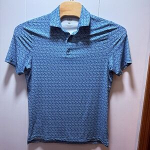 1764 Golf Polo Shirt All Over Print Bicycle Mens Size Medium Blue Performance